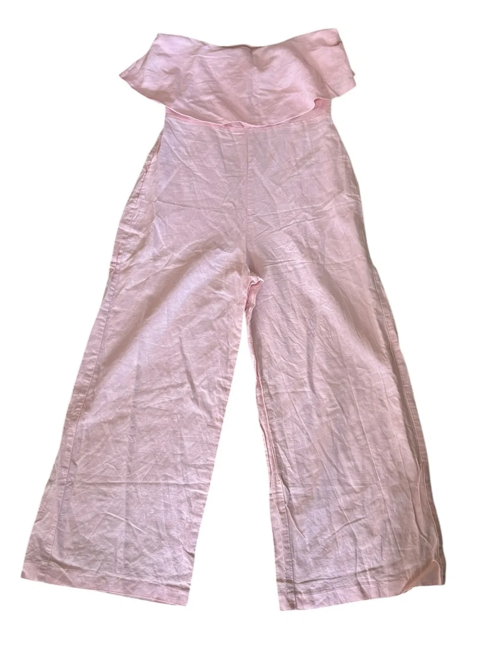 Zara Pink Linen Strapless Cropped Wide Leg Jumpsuit - S